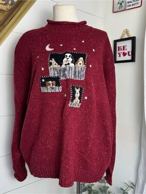 Vintage Big Dogs Womens Dog Puppy Speckled Wool Sweater Maroon Embroidered XL